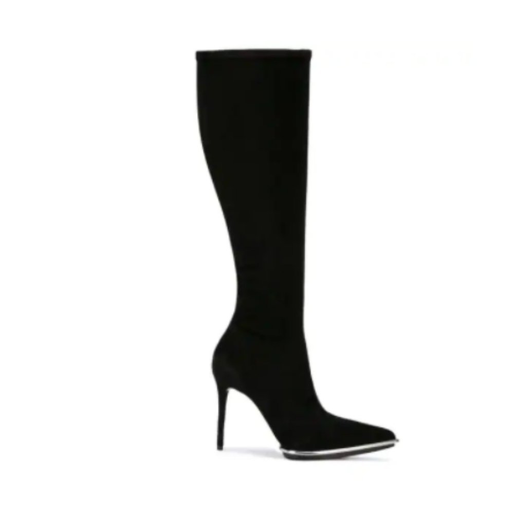 Alexander Wang Cara Knee High Stretch Suede Pointed Toe Boot in Black